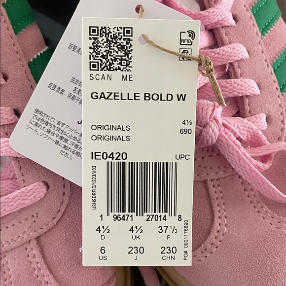 Adidas Women's Gazelle Pink and Green Sneakers - Picture 3 of 4